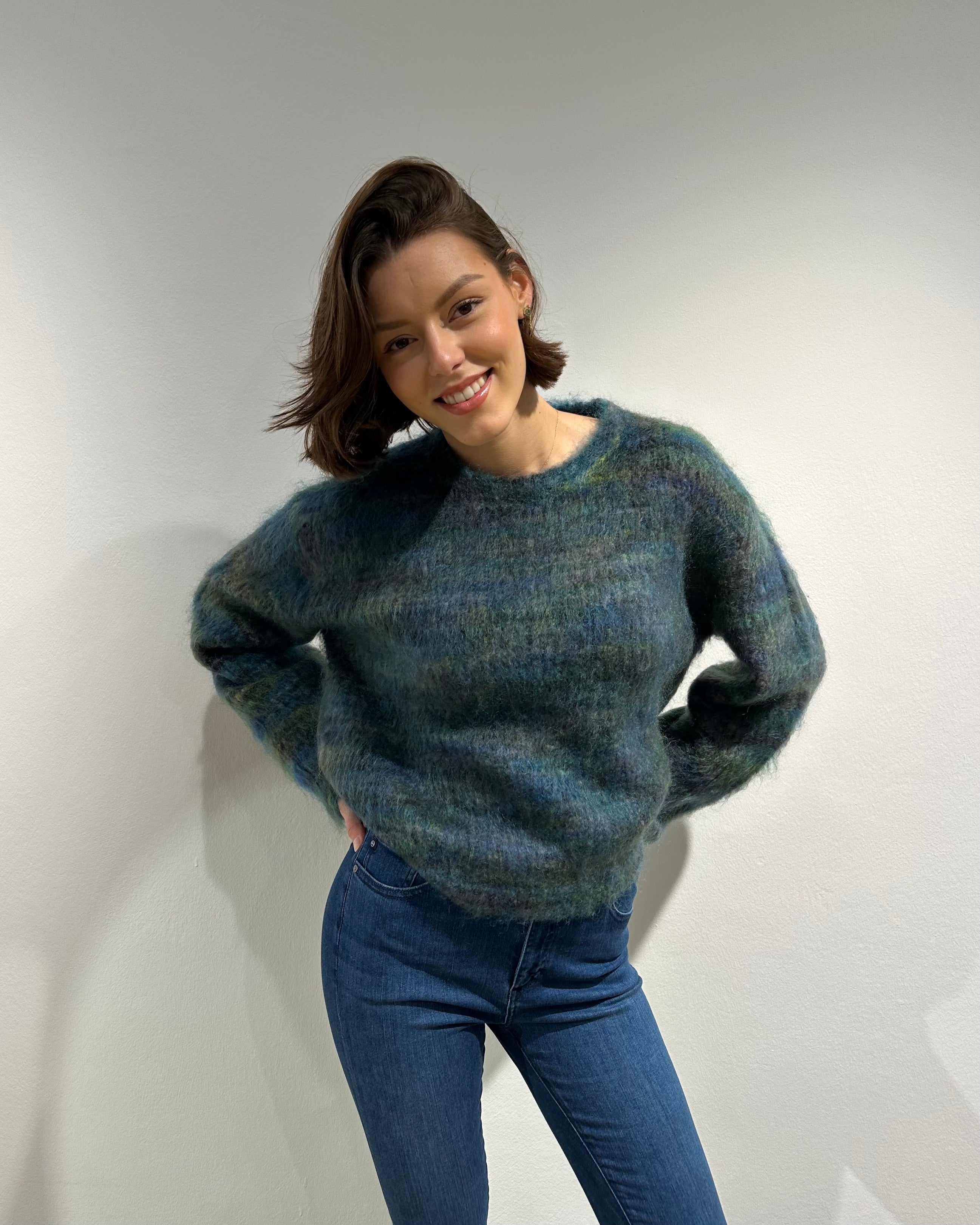 Roberto Collina Mohairpullover in Blau-Grün