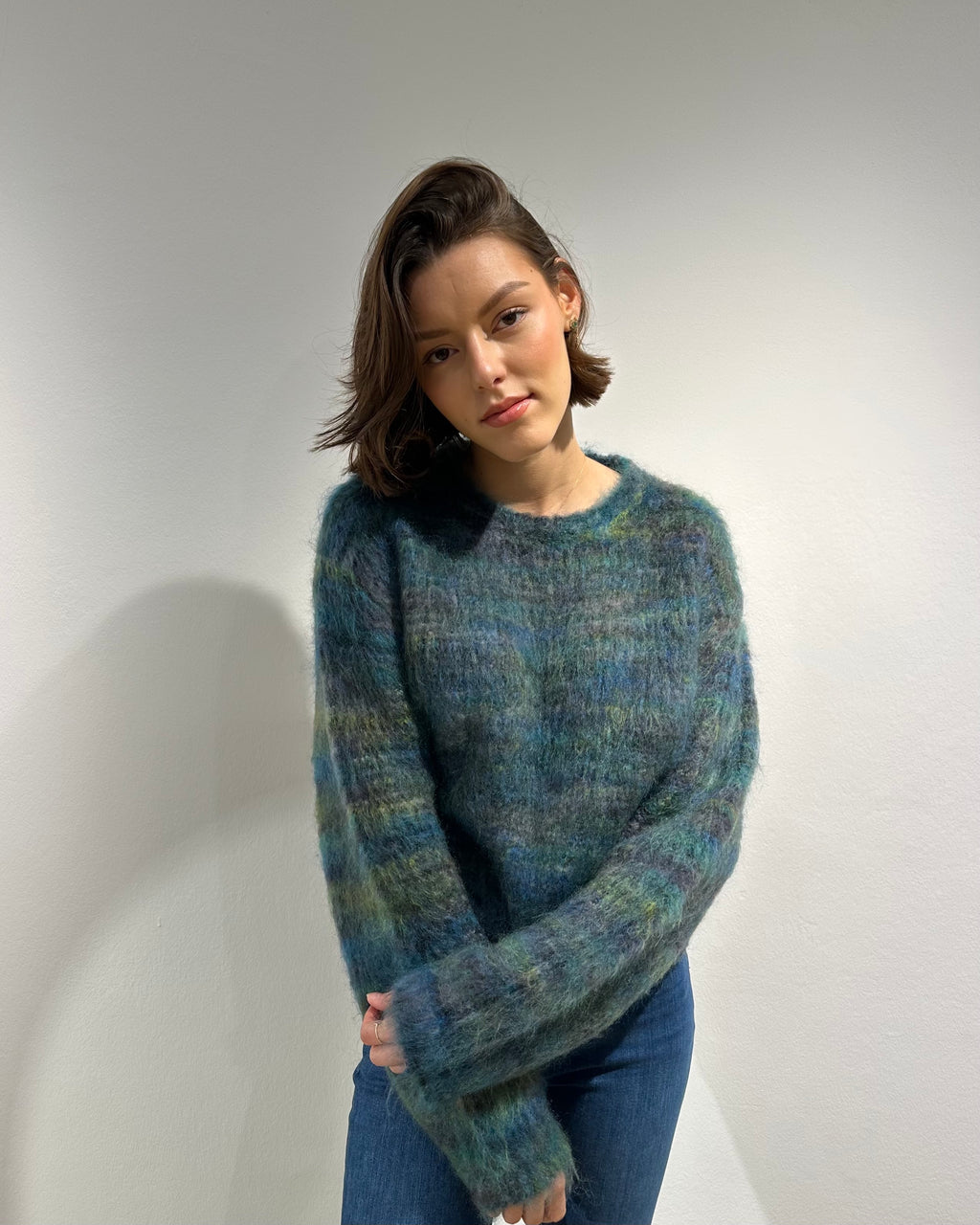 Roberto Collina Mohairpullover in Blau-Grün