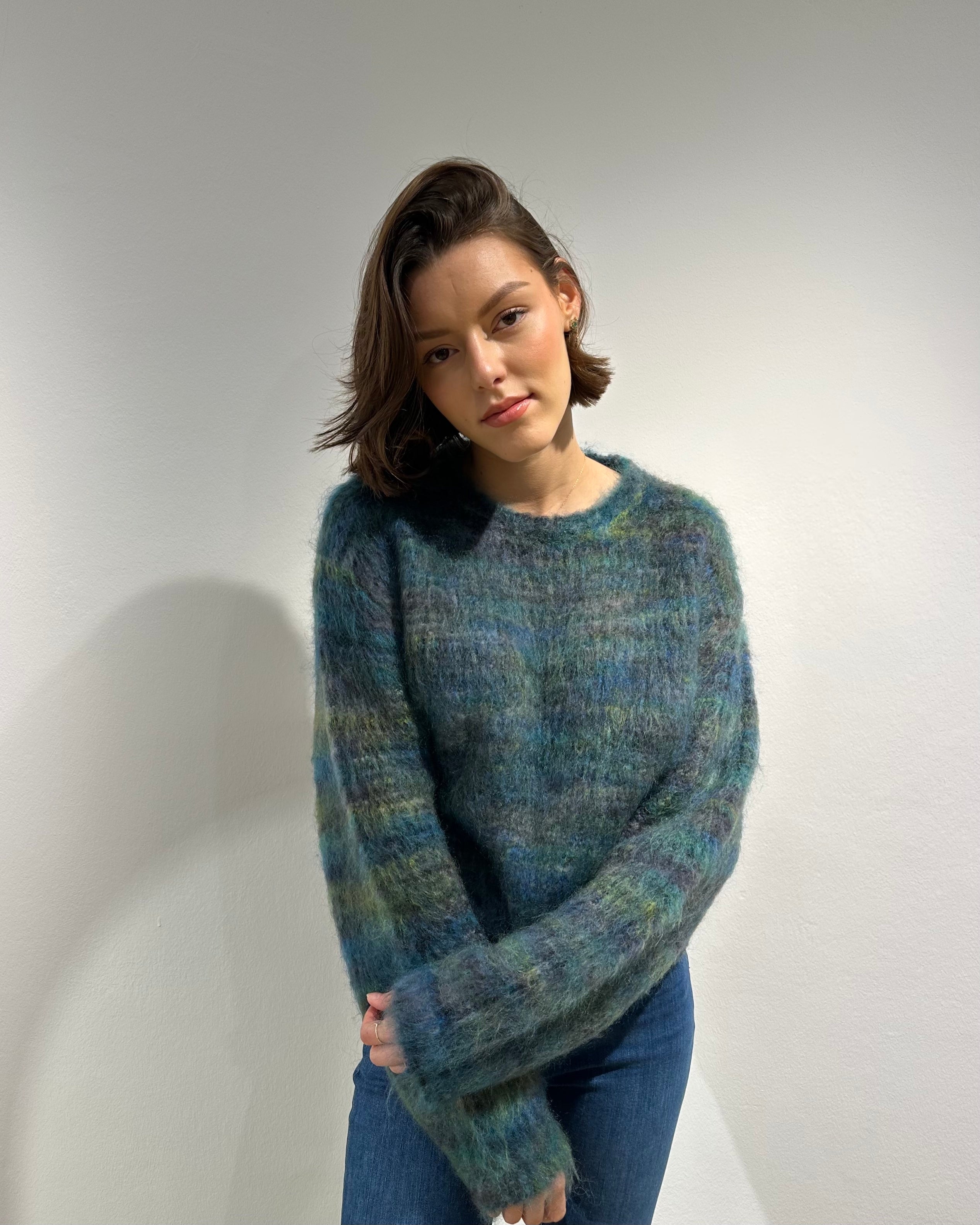 Roberto Collina Mohairpullover in Blau-Grün